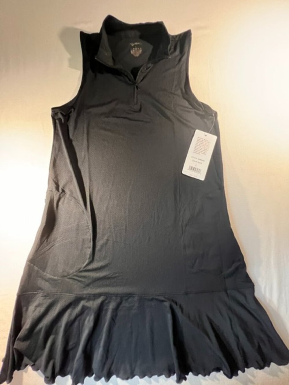 NWT X by Gottex Kate Sleeveless Mock Neck Ruffle Flounce Hem Dress Black Large